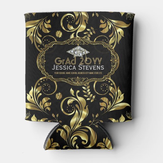 Zwart Afstuderen & Faux Gold Pet 2b Blikjeskoeler (Voorkant)