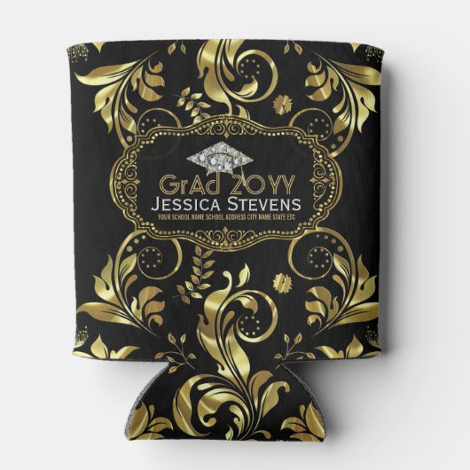 Zwart Afstuderen & Faux Gold Pet 2b Blikjeskoeler (Achterkant)