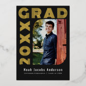 Zwart Afstuderen Folie Afstuderen Fotoaankondiging Folie Uitnodiging (Voorkant)