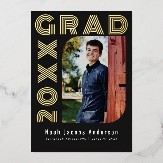 Zwart Afstuderen Folie Afstuderen Fotoaankondiging Folie Uitnodiging (Voorkant)