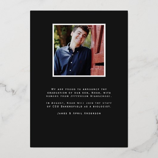 Zwart Afstuderen Folie Afstuderen Fotoaankondiging Folie Uitnodiging (Achterkant)