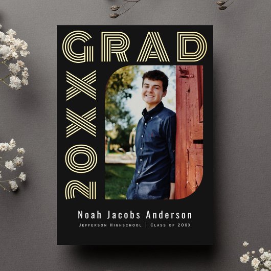 Zwart Afstuderen Folie Afstuderen Fotoaankondiging Folie Uitnodiging