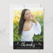Zwart Afstuderen Foto Modern Elegant Script Heart Bedankkaart (Voorkant)