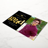 Zwart afstuderen foto moderne typografie echt goud folie uitnodiging (Gedraaid)