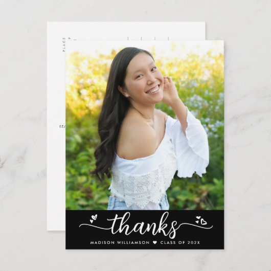 Zwart Afstuderen fotoscript harten dank u Briefkaart (Voorkant / Achterkant)