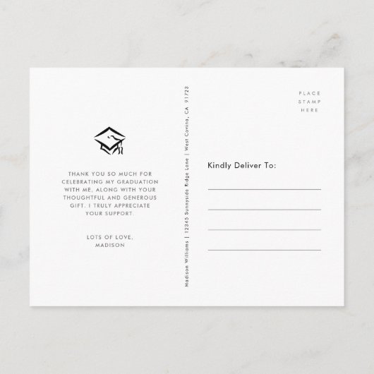 Zwart Afstuderen fotoscript harten dank u Briefkaart (Achterkant)