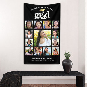 Zwart Afstuderen K-12 Fotocollage Bold Modern Spandoek
