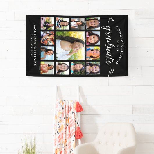 Zwart Afstuderen K-12 Modern Script Photo Collage Spandoek (Insitu)