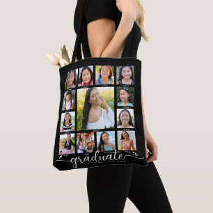 Zwart Afstuderen K-12 Modern Script Photo Collage Tote Bag