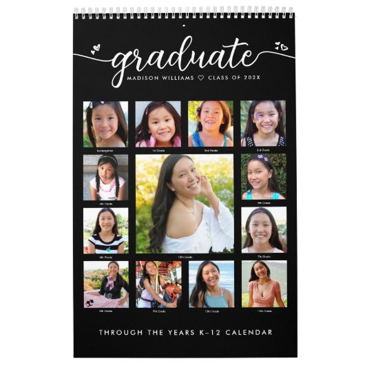 Zwart Afstuderen K–12 Script Photo Collage 15 maan Kalender (Hoes)
