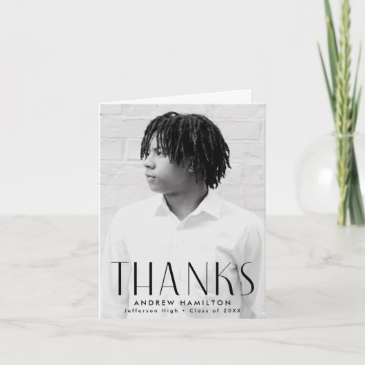 Zwart Afstuderen met moderne eenvoud Bedankkaart (Voorkant)
