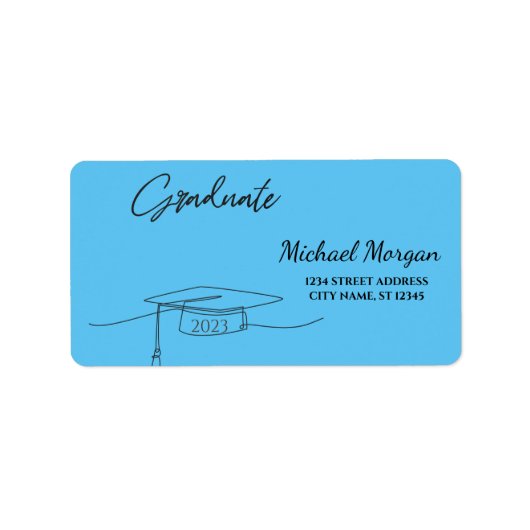Zwart Afstuderen Pet blauw Etiket (Voorkant)