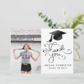 Zwart Afstuderen Pet Handgeschreven Hartelijk dank Bedankkaart (Staand voorkant)
