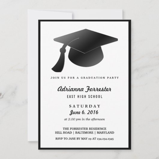 Zwart Afstuderen Pet Modern Graduation Party Kaart (Voorkant)