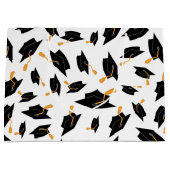 Zwart Afstuderen Petten Patroon op wit Groot Cadeauzakje (Voorkant)