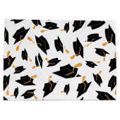 Zwart Afstuderen Petten Patroon op wit Groot Cadeauzakje (Achterkant)