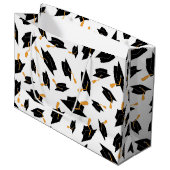 Zwart Afstuderen Petten Patroon op wit Groot Cadeauzakje (Voorkant Gekanteld)