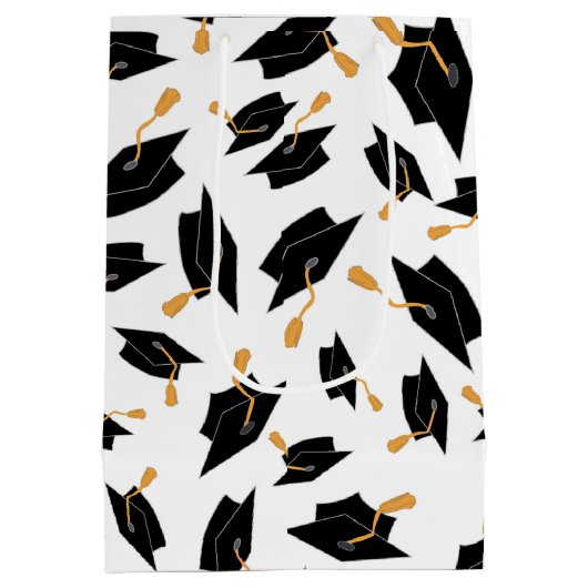 Zwart Afstuderen Petten Patroon op wit Medium Cadeauzakje (Achterkant)