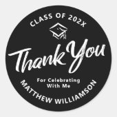 Zwart Afstuderen Vet Wit Script Pet Bedankt Ronde Sticker (Voorkant)