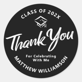 Zwart Afstuderen Vet Wit Script Pet Bedankt Ronde Sticker