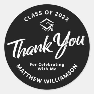 Zwart Afstuderen Vet Wit Script Pet Bedankt Ronde Sticker