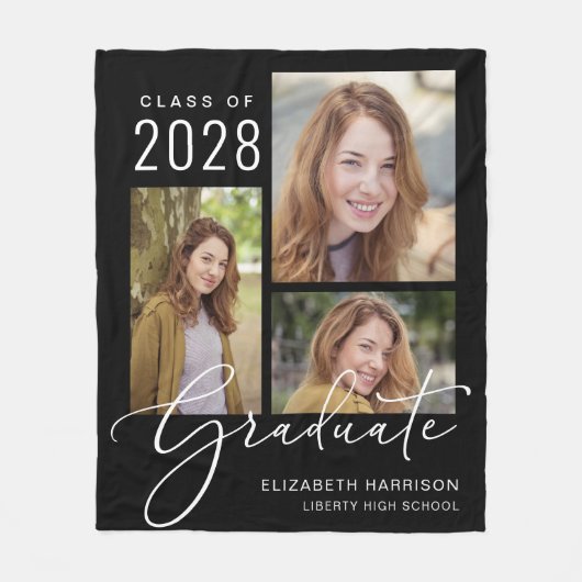 Zwart Afstuderen voor fotoscript Fleece Deken (Voorkant)