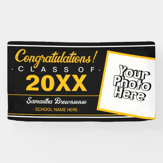 Zwart Afstuderen voor Klasse van 2023 Fotoschool Spandoek (Horizontaal)