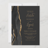 Zwart Agaat Elegant Goud Script Bruiloft Kaart (Voorkant)
