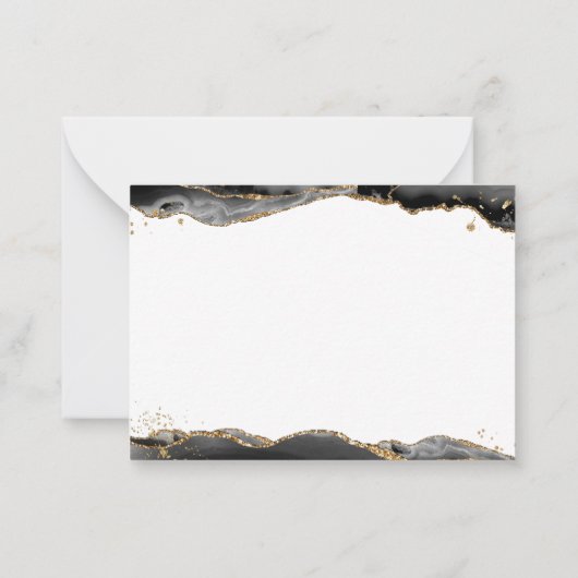 Zwart Agaat Geode Goud Glitter Monogram Script Notitiekaartje (Achterkant)