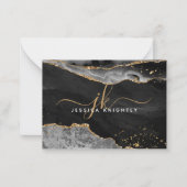 Zwart Agaat Geode Goud Glitter Monogram Script Notitiekaartje (Voorkant)