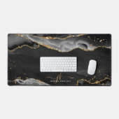 Zwart Agaat Geode Monogram Goud Script Bureaumat (Keyboard & Muis)