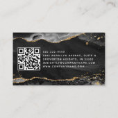 Zwart Agaat Geode Monogram Goud Script Visitekaartje (Achterkant)