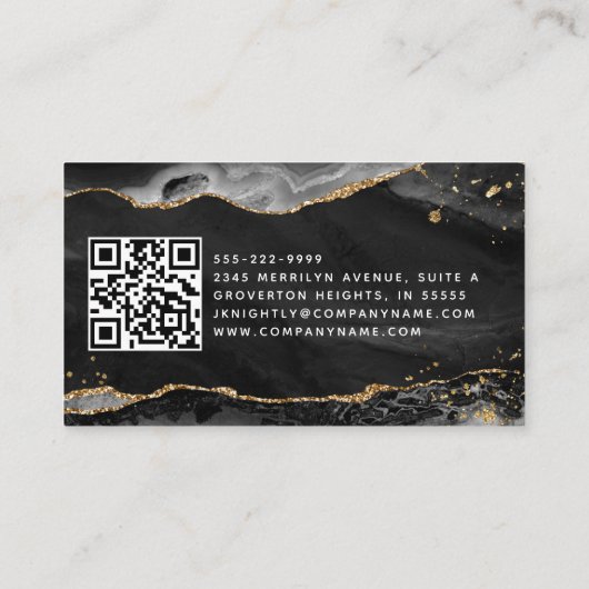 Zwart Agaat Geode Monogram Goud Script Visitekaartje (Achterkant)