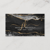 Zwart Agaat Geode Monogram Goud Script Visitekaartje (Voorkant)