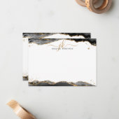 Zwart Agaat Geode Script Monogram Goud Glitter Nie Notitiekaartje (Voorkant / Achterkant in situ)