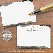 Zwart Agaat Geode Script Monogram Gouden Glitter Notitiekaartje