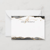 Zwart Agaat Geode Script Monogram Gouden Glitter Notitiekaartje (Voorkant)