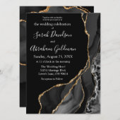 Zwart Agaat Goud Glitter Luxe Bruiloft Uitnodiging (Voorkant / Achterkant)