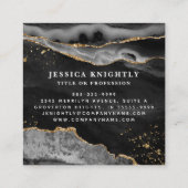 Zwart Agaat Goud Glitter Script Monogram Vierkante Visitekaartje (Achterkant)