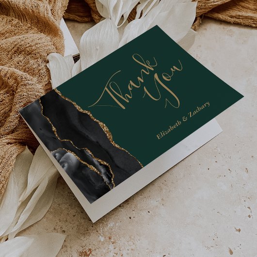 Zwart Agaat Goud Smaragd Groen Bruiloft Dank u Kaart