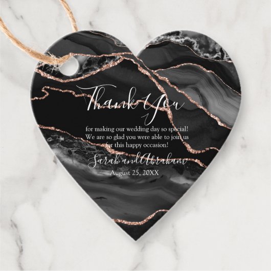 Zwart Agaat Roos Goud Glitter Bruiloft Favor Label (Voorkant)