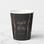 Zwart Agaat Roos Goud Glitter Script Bruiloft Papieren Bekers (Voorkant)