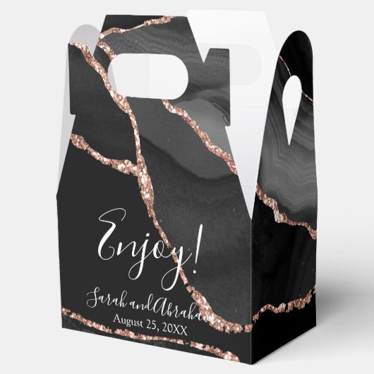 Zwart Agaat Roos Goud Glitter Wedding Favor Boxes Bedankdoosjes (Geopend)