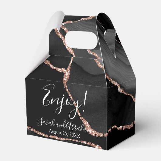 Zwart Agaat Roos Goud Glitter Wedding Favor Boxes Bedankdoosjes (Voorkant Zijde)