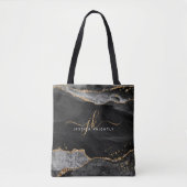 Zwart Agaat Script Monogram Goud Glitter Tote Bag (Voorkant)