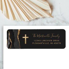 Zwart Agaten Gouden Kruis Retouradres Label