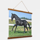 Zwart Akhal Teke hengst Galloping Paddock hek Hangend Wandkleed (Gebogen)