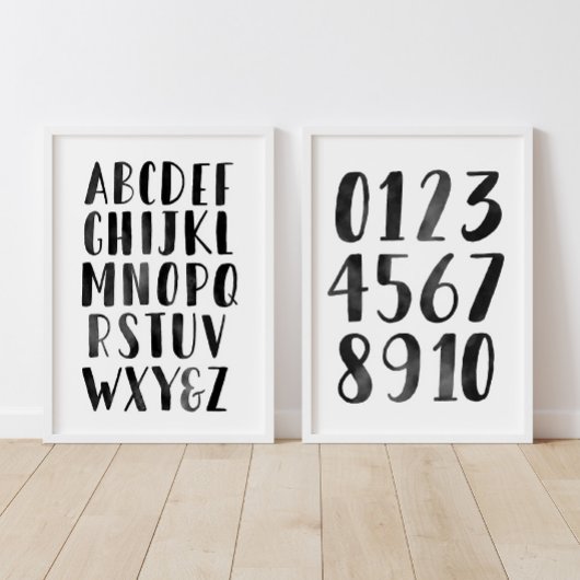 Zwart alfabet en cijfers Educatief klaslokaal Muurkunst Sets