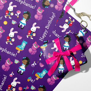 Zwart Alice wonderland - Gepersonaliseerd pakpapie Cadeaupapier