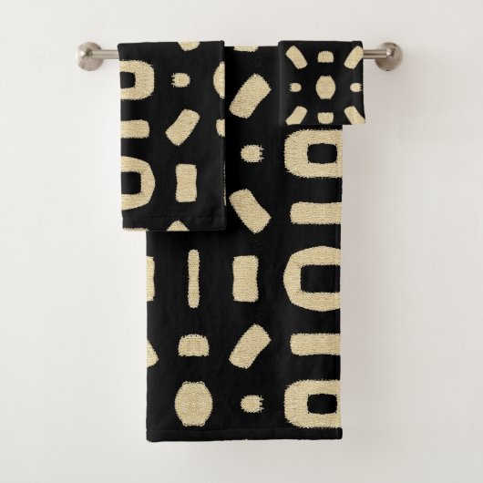 Zwart als Afrikaanse Kuba Kente Mud Cloth Bad Handdoek (Insitu)